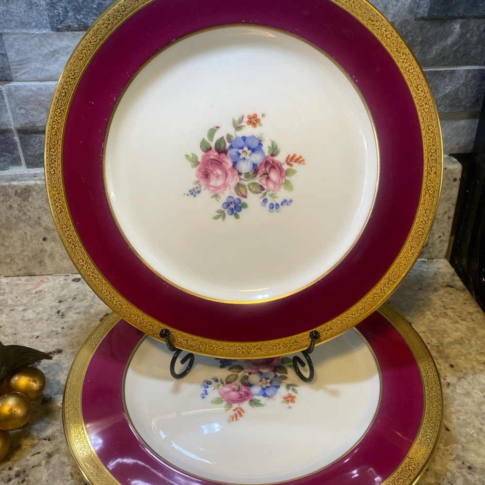 Vintage Paragon Fuchsia And Rose Pattern With Gold‎ Trim dinner Plates (6)